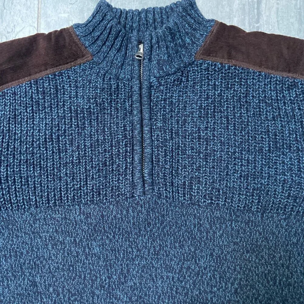 Cambridge Dry Goods Long Sleeve Quarter Zip Sweater Pullover Blue – Size Large